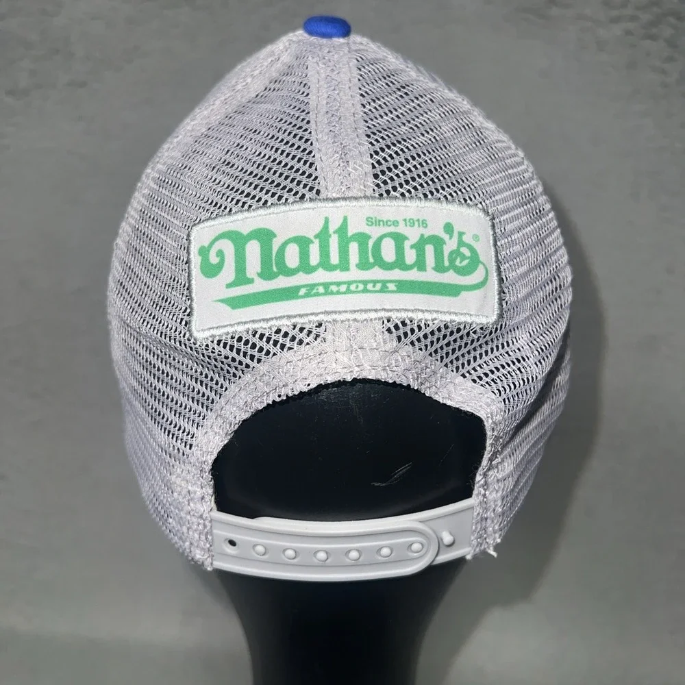 VTG New York Mets Nathan's Famous Hot Dogs Trucker Hat Snapback Baseball Cap SGA